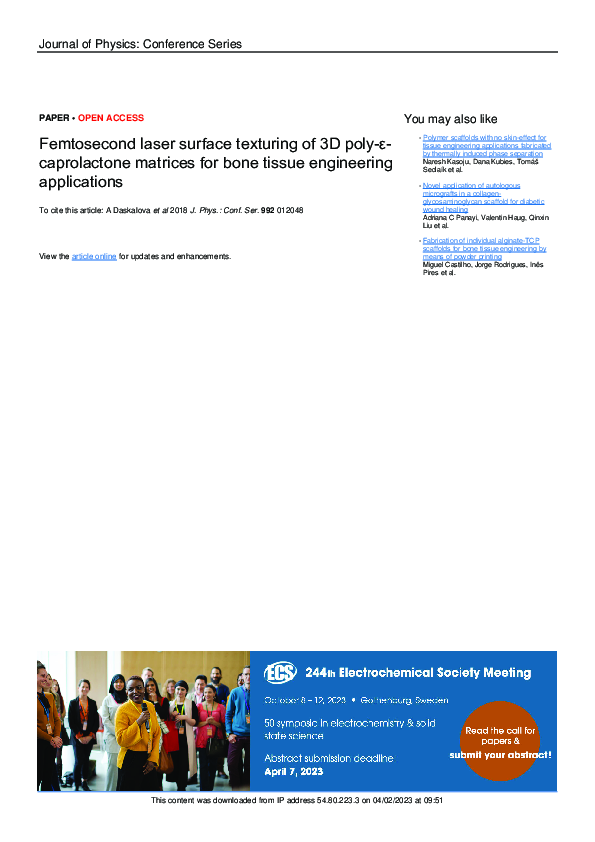 (PDF) Femtosecond laser surface texturing of 3D poly-ε-caprolactone ...
