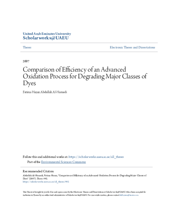 (PDF) Comparison of Efficiency of an Advanced Oxidation Process for ...