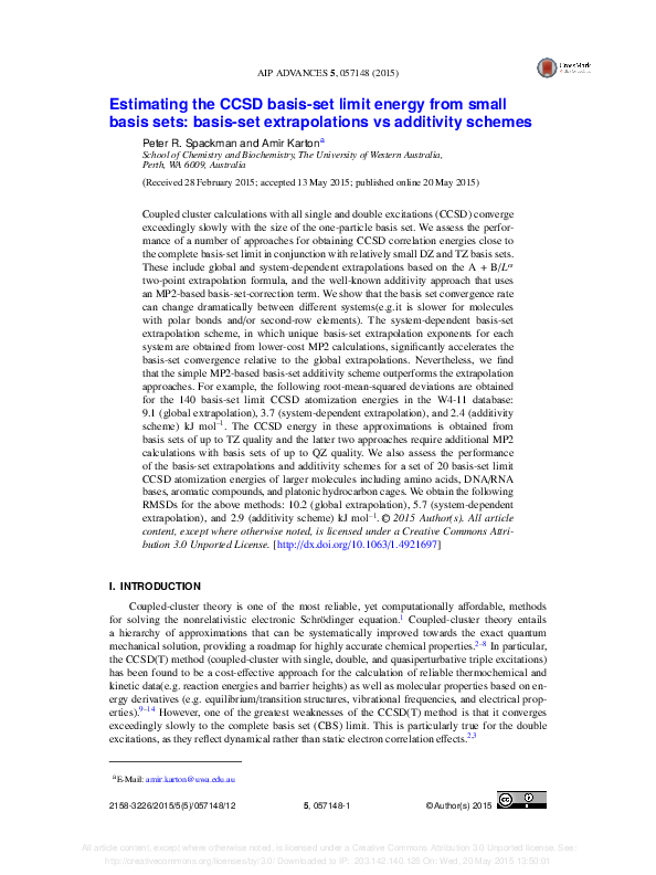 (PDF) Estimating the CCSD basis-set limit energy from small basis sets ...