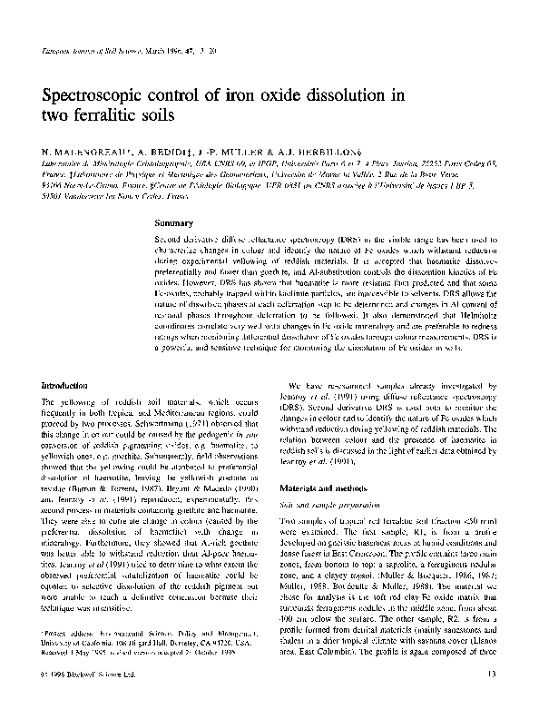 (PDF) Spectroscopic control of iron oxide dissolution in two ferralitic ...