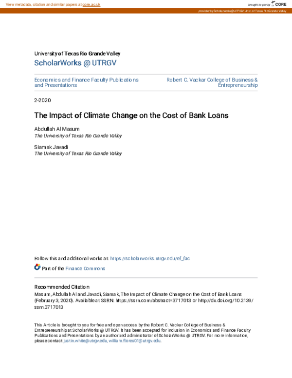 (PDF) The Impact of Climate Change on the Cost of Bank Loans
