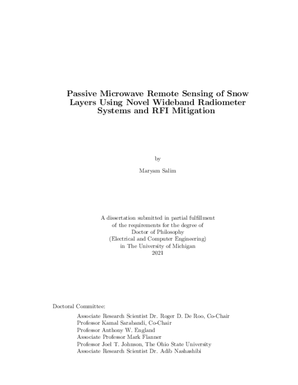 (PDF) Passive Microwave Remote Sensing of Snow Layers Using Novel ...