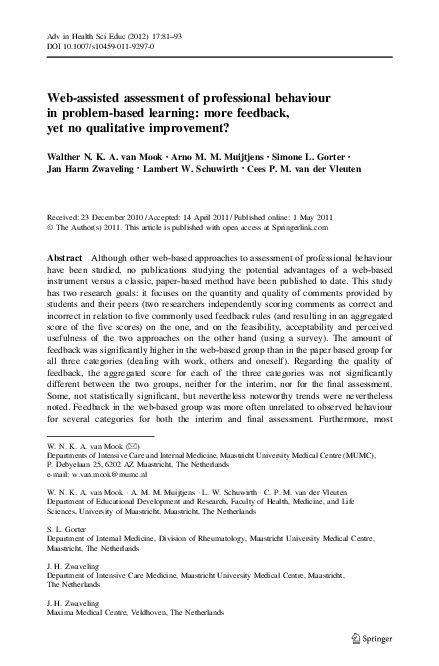(PDF) Web-assisted assessment of professional behaviour in problem ...
