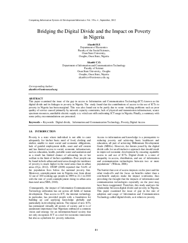 (PDF) Bridging the Digital Divide and the Impact on Poverty in Nigeria