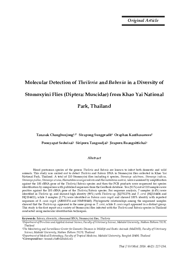 (PDF) Molecular Detection of Theileria and Babesia in a Diversity of ...