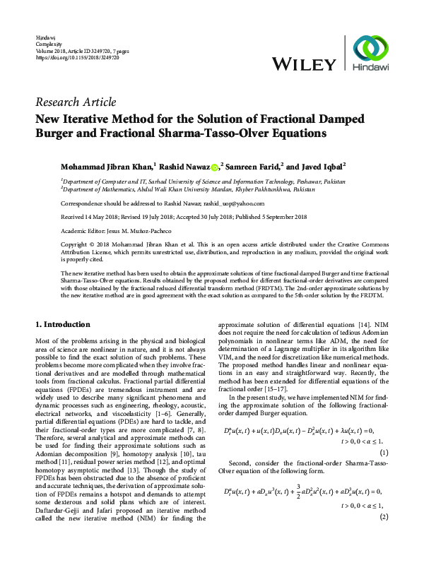 (PDF) New Iterative Method for the Solution of Fractional Damped Burger ...
