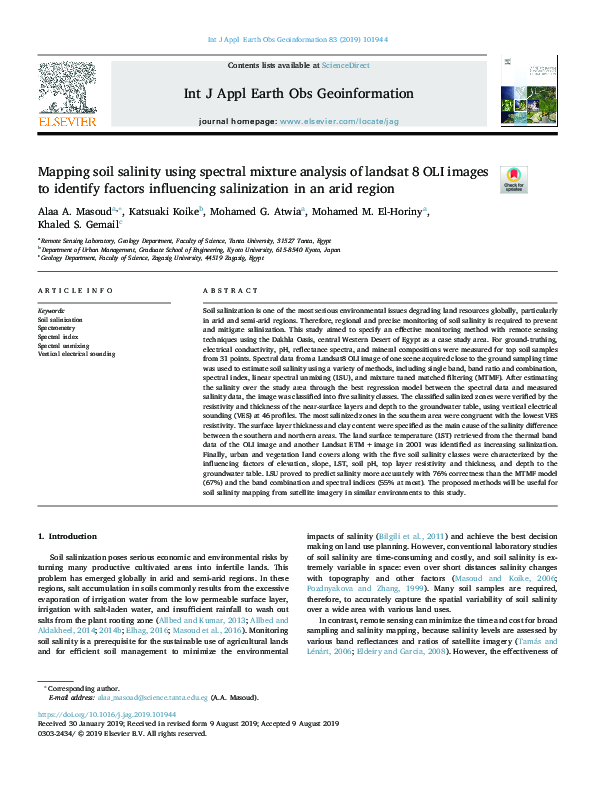 (PDF) Mapping soil salinity using spectral mixture analysis of landsat ...
