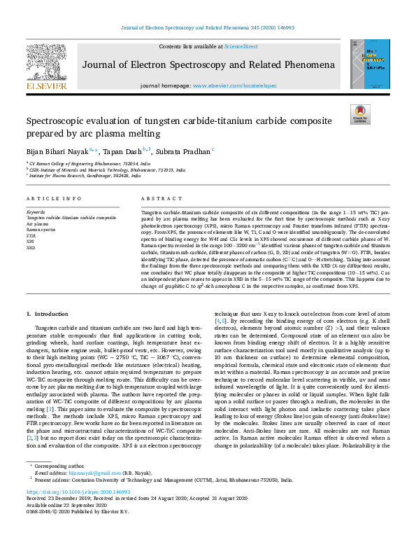 (PDF) Spectroscopic evaluation of tungsten carbidetitanium carbide