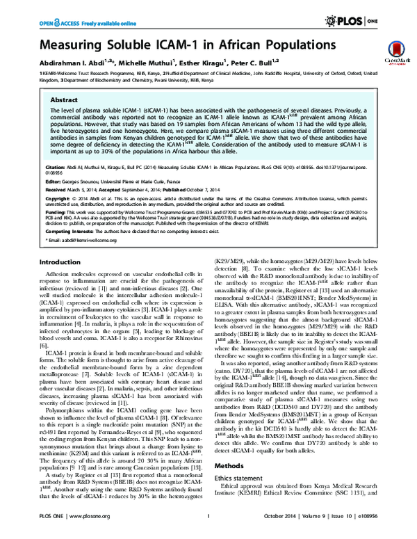 (PDF) Measuring Soluble ICAM-1 in African Populations