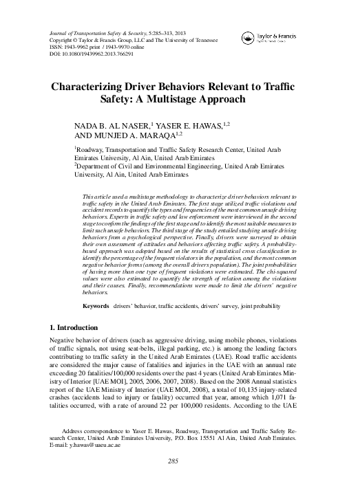 (PDF) Characterizing Driver Behaviors Relevant to Traffic Safety: A ...