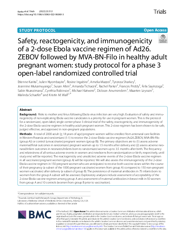 (PDF) Safety, reactogenicity, and immunogenicity of a 2-dose Ebola ...