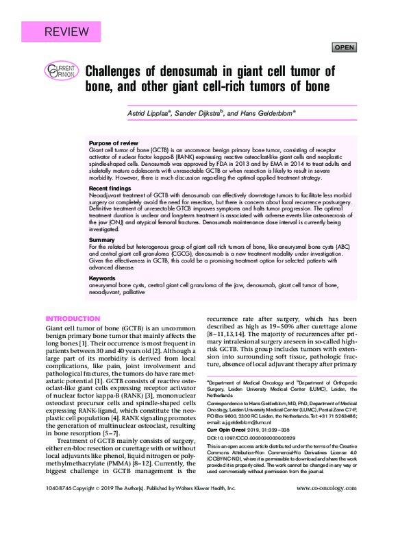 (PDF) Challenges of denosumab in giant cell tumor of bone, and other ...