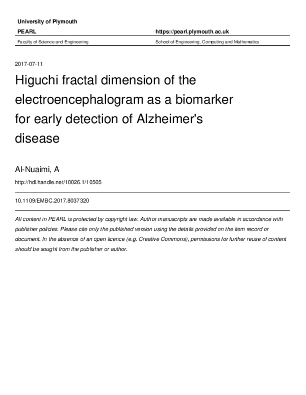 (PDF) Higuchi fractal dimension of the electroencephalogram as a ...