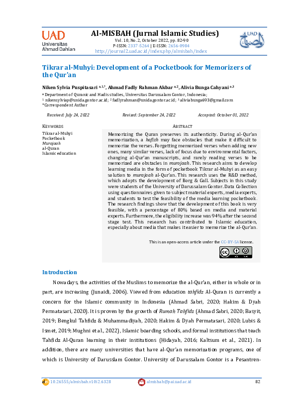 (PDF) Tikrar al-Muhyi: Development of a Pocketbook for Memorizers of ...