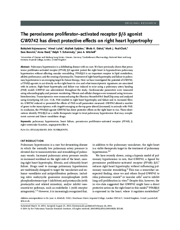 Picture of (PDF) The Peroxisome Proliferator–Activated Receptor β/δ Agonist GW0742 ...