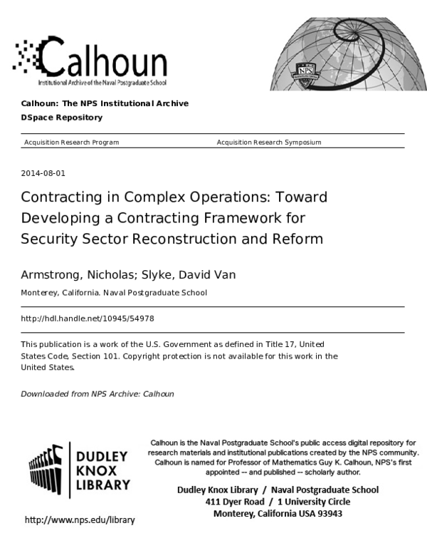 (PDF) Contracting in Complex Operations: Toward Developing a ...