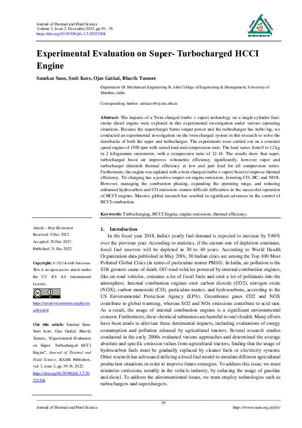 (PDF) Experimental Evaluation on Super-Turbocharged HCCI Engine