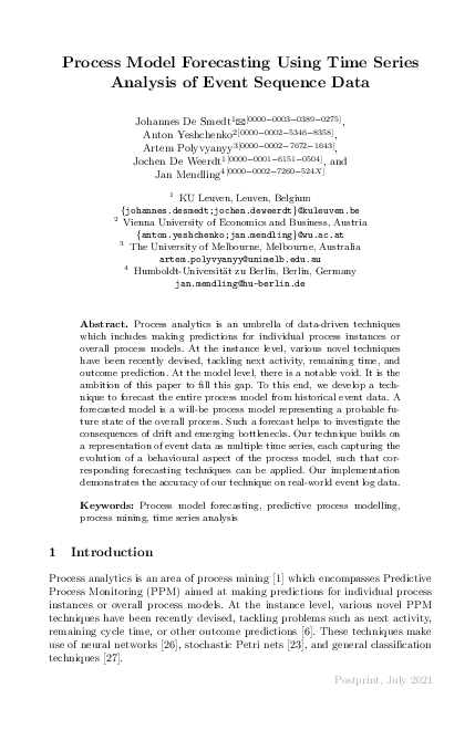(PDF) Process Model Forecasting Using Time Series Analysis of Event ...