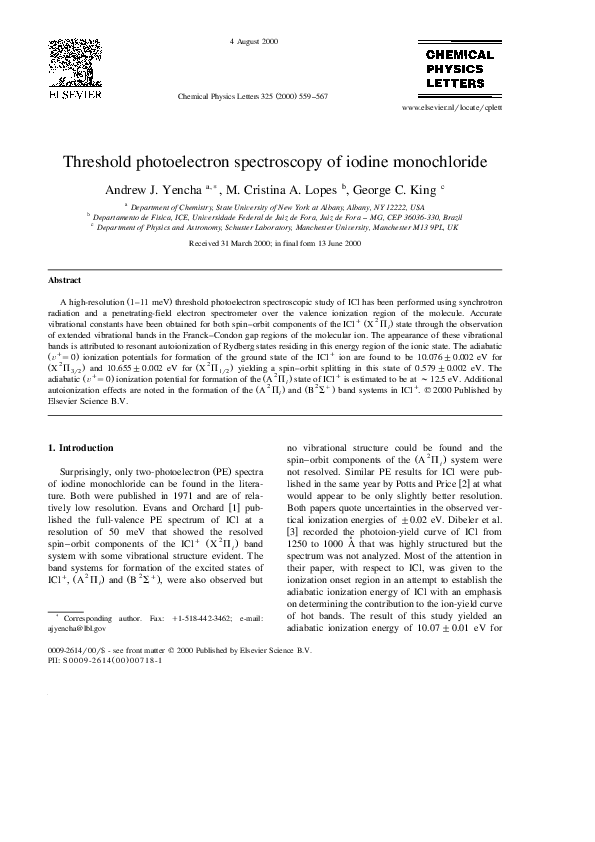 (PDF) Threshold photoelectron spectroscopy of iodine monochloride