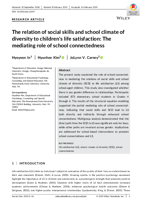 (PDF) The relation of social skills and school climate of diversity to ...