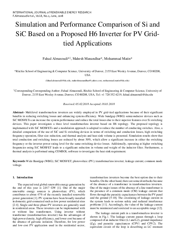 (PDF) Simulation and Performance Comparison of Si and SiC Based on a ...