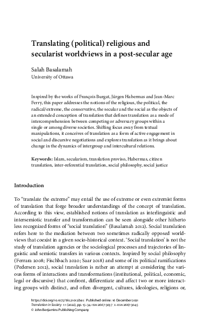 (PDF) Translating (political) religious and secularist worldviews in a ...