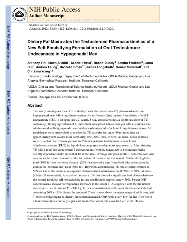 (PDF) Dietary Fat Modulates the Testosterone Pharmacokinetics of a New ...
