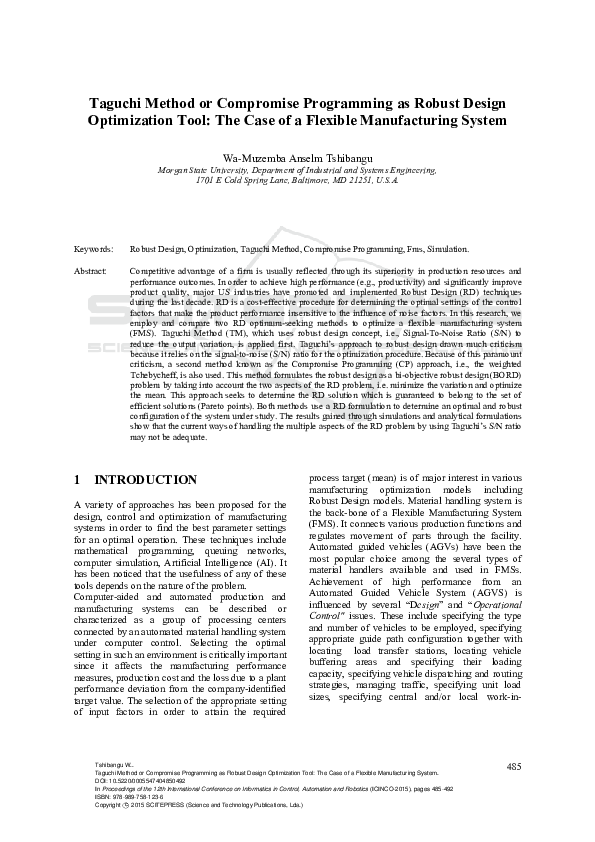 (PDF) Taguchi Method or Compromise Programming as Robust Design ...