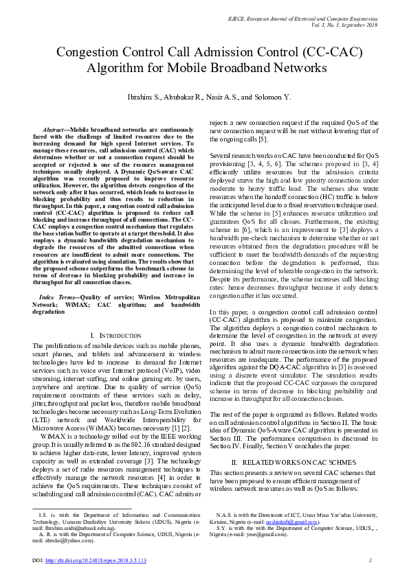 Congestion Control Call Admission Control (CC-CAC) Algorithm for Mobile Broadband Networks