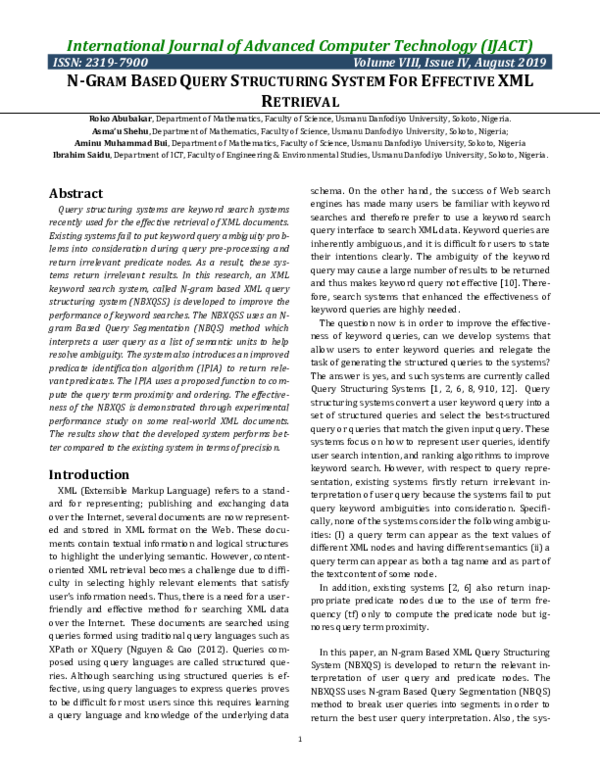 (PDF) N-Gram Based Query Structuring System for Effective XML Retrieval