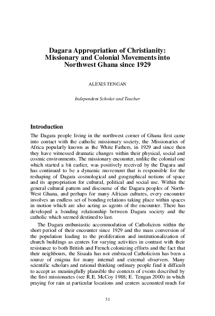 (PDF) Dagara Appropriation of Christianity: Missionary and Colonial ...