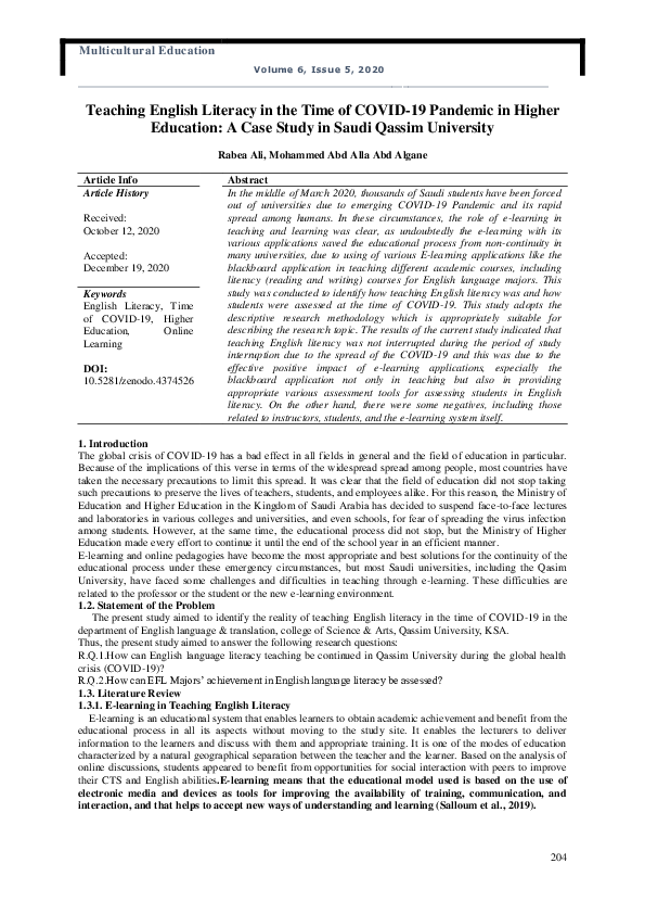 (PDF) Teaching English Literacy in the Time of COVID-19 Pandemic in ...
