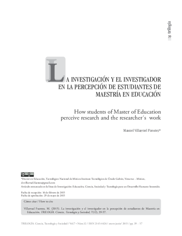 (PDF) La investigación y el investigador en la percepción de ...