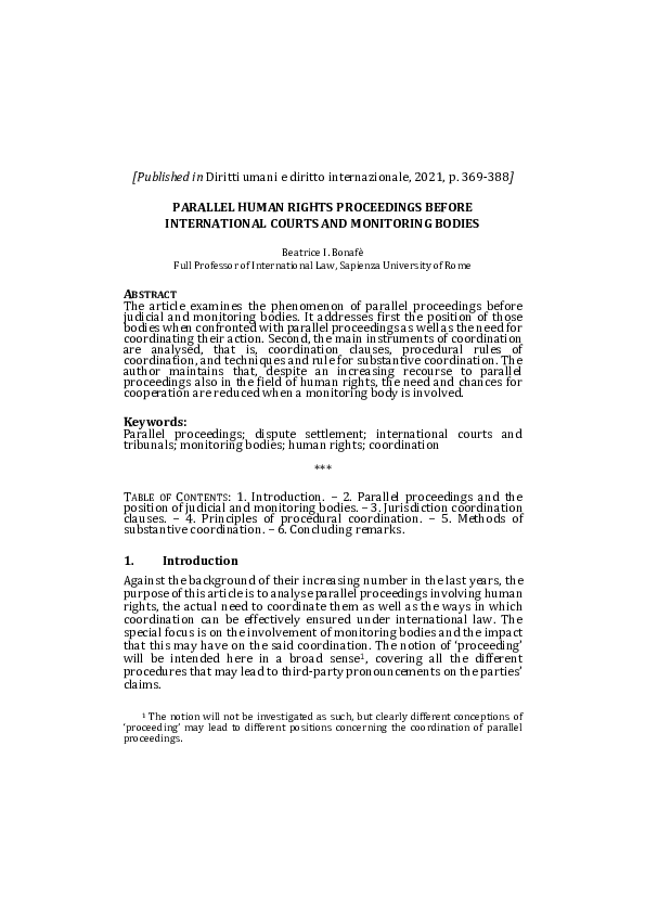 (PDF) PARALLEL HUMAN RIGHTS PROCEEDINGS BEFORE INTERNATIONAL COURTS AND ...