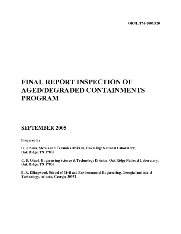 (PDF) Final Report Inspection of Aged/Degraded Containments Program