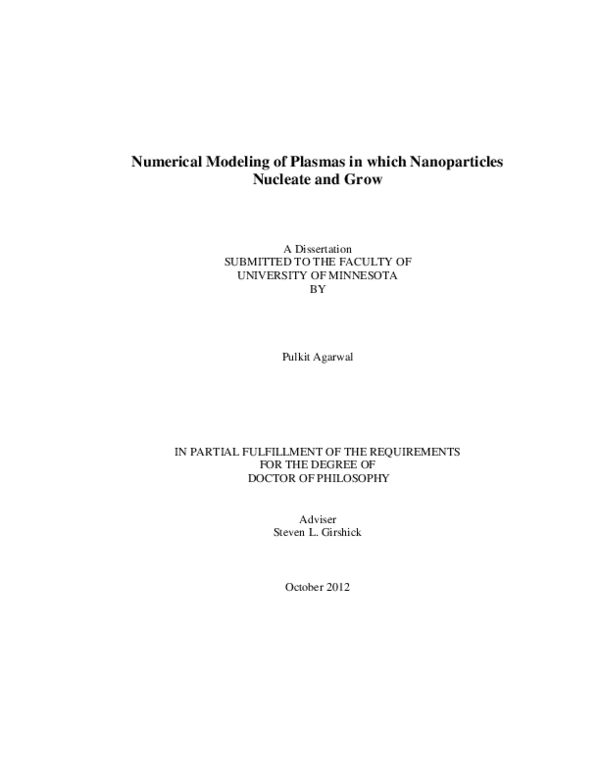 (PDF) Numerical Modeling of Plasmas in which Nanoparticles Nucleate and ...