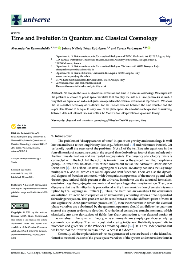 (PDF) Time and Evolution in Quantum and Classical Cosmology