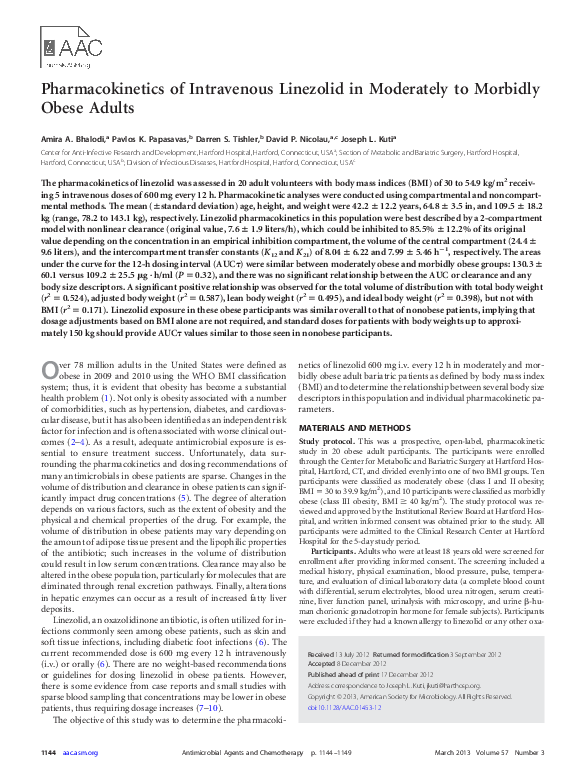(PDF) Pharmacokinetics of Intravenous Linezolid in Moderately to ...