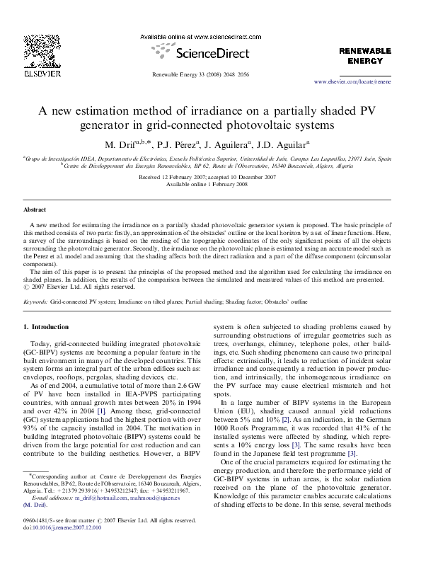 (PDF) A new estimation method of irradiance on a partially shaded PV ...