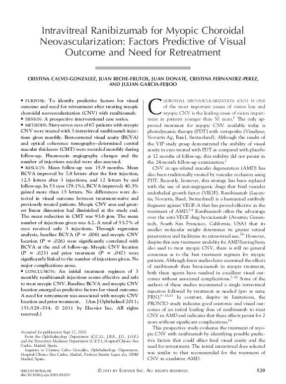 (PDF) Intravitreal Ranibizumab for Myopic Choroidal Neovascularization ...