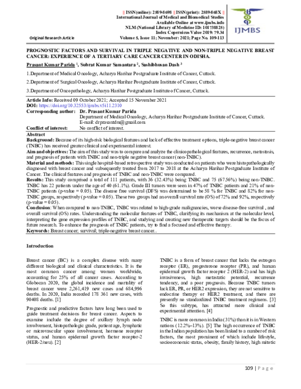 (PDF) Prognostic Factors and Survival in Triple Negative and Non-Triple ...