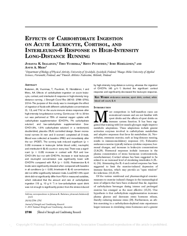 (PDF) Effects of Carbohydrate Ingestion on Acute Leukocyte, Cortisol ...