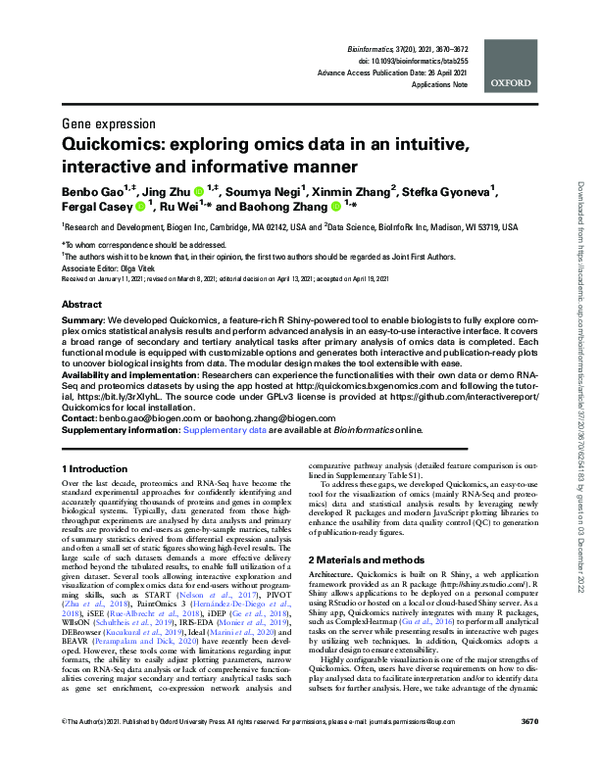 (PDF) Quickomics: exploring omics data in an intuitive, interactive and ...