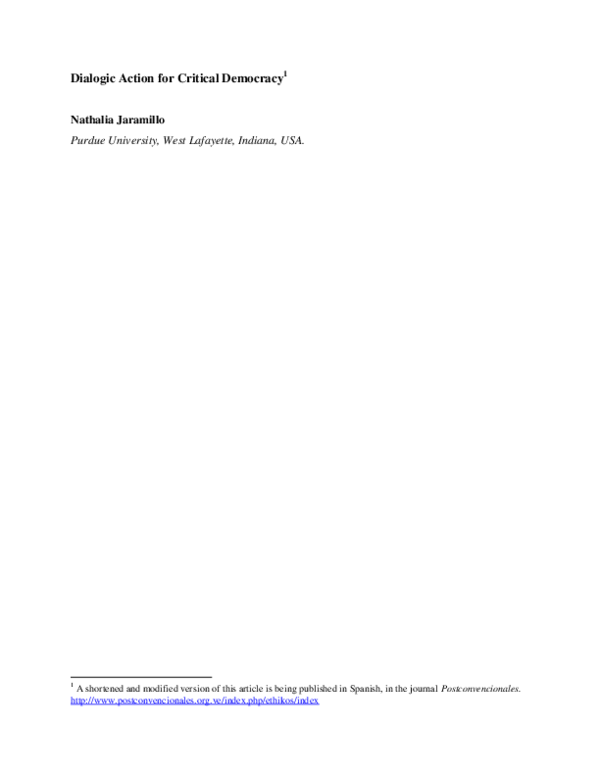 (PDF) Dialogic Action for Critical Democracy Nathalia Jaramillo
