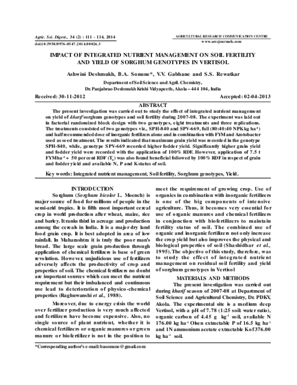 (PDF) Impact of integrated nutrient management on soil fertility and ...