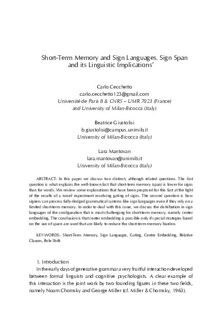 (PDF) Short-Term Memory and Sign Languages. Sign Span and its ...