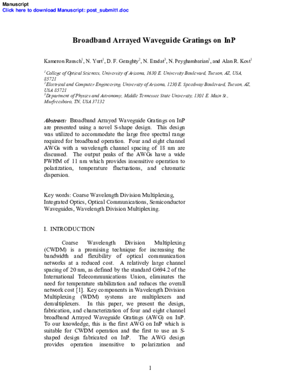 (PDF) Broadband arrayed waveguide gratings on InP
