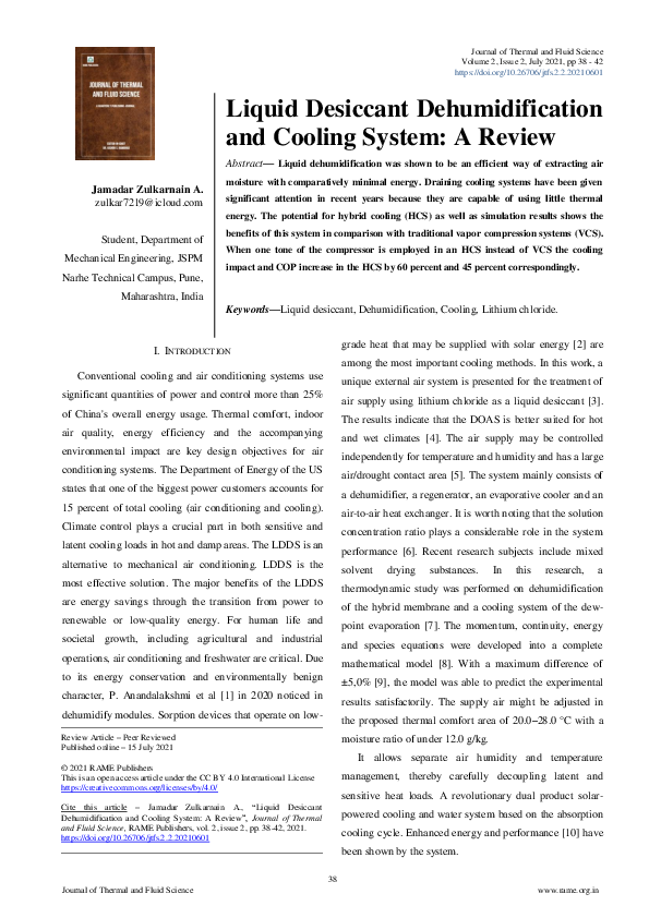 (PDF) Liquid Desiccant Dehumidification and Cooling System A Review