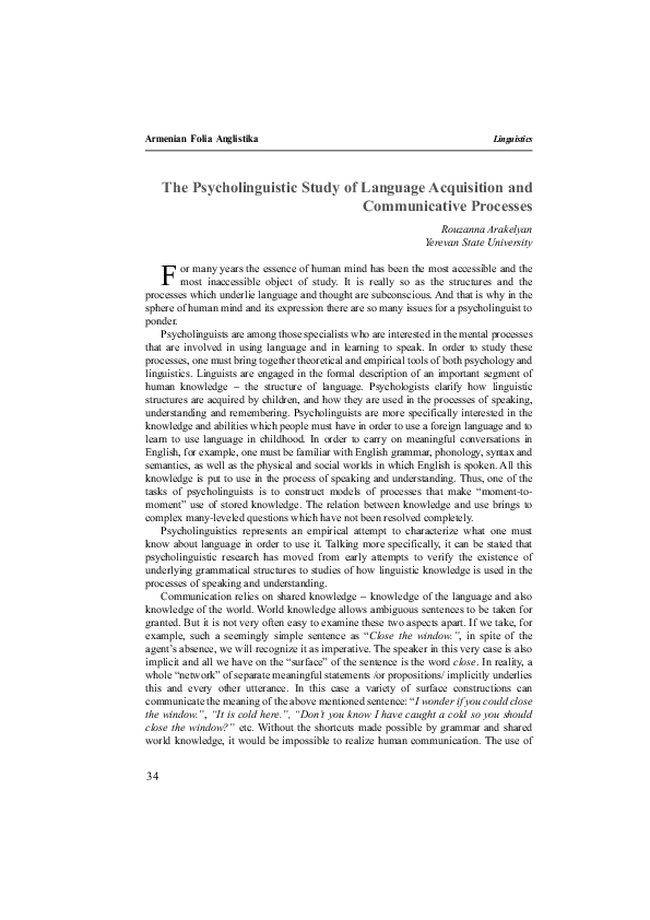 (PDF) The Psycholinguistic Study of Language Acquisition and ...