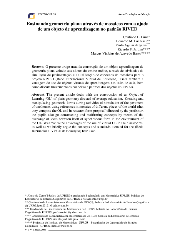 (PDF) Ensinando geometria plana através de mosaicos com a ajuda de um ...